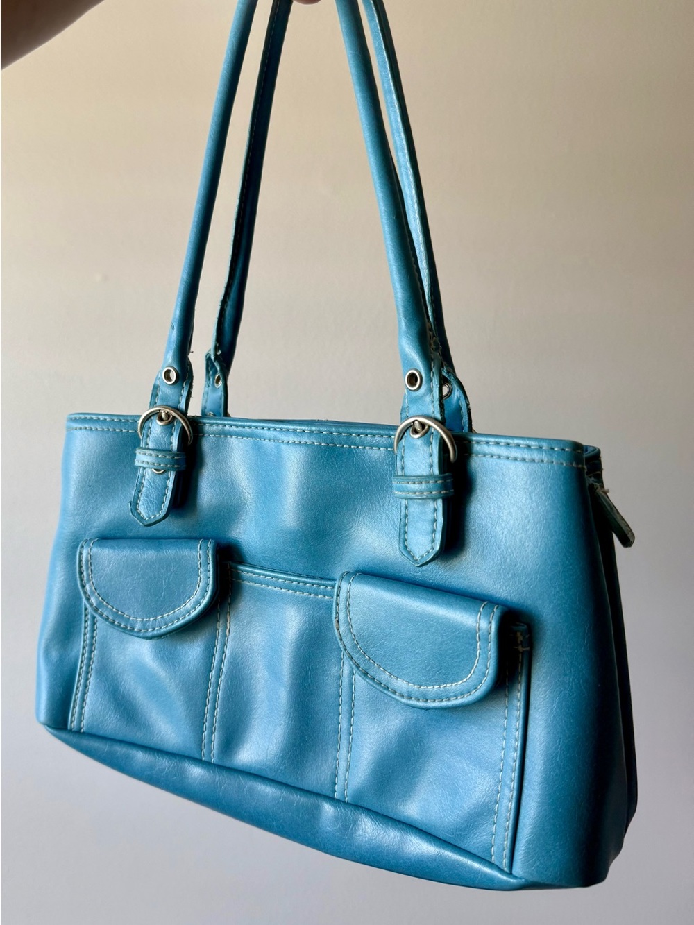 Classic Teal Shoulder Bag with Front Pockets - Picture 1 of 6